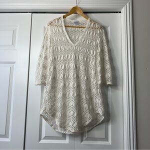 Jordan Taylor Cream Lace 3/4 Sleeve Cover Up Tunic Size M.